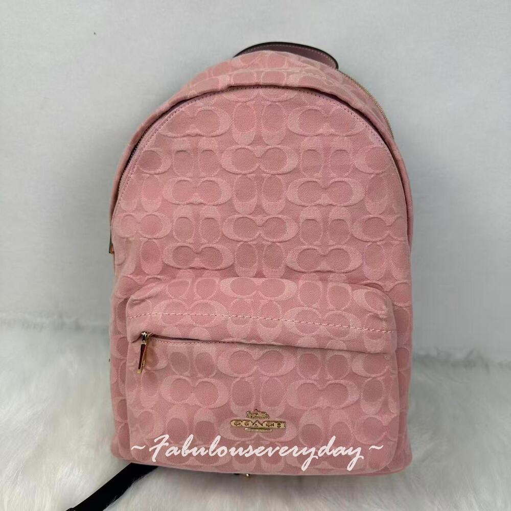 Coach Taylor Backpack in Signature Denim & Smooth Leather Light Pink CER70 NWT